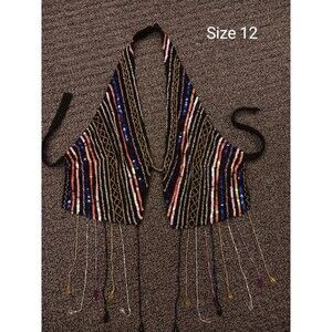 Nasty Gal Sequin Beaded Fringe Halter Top